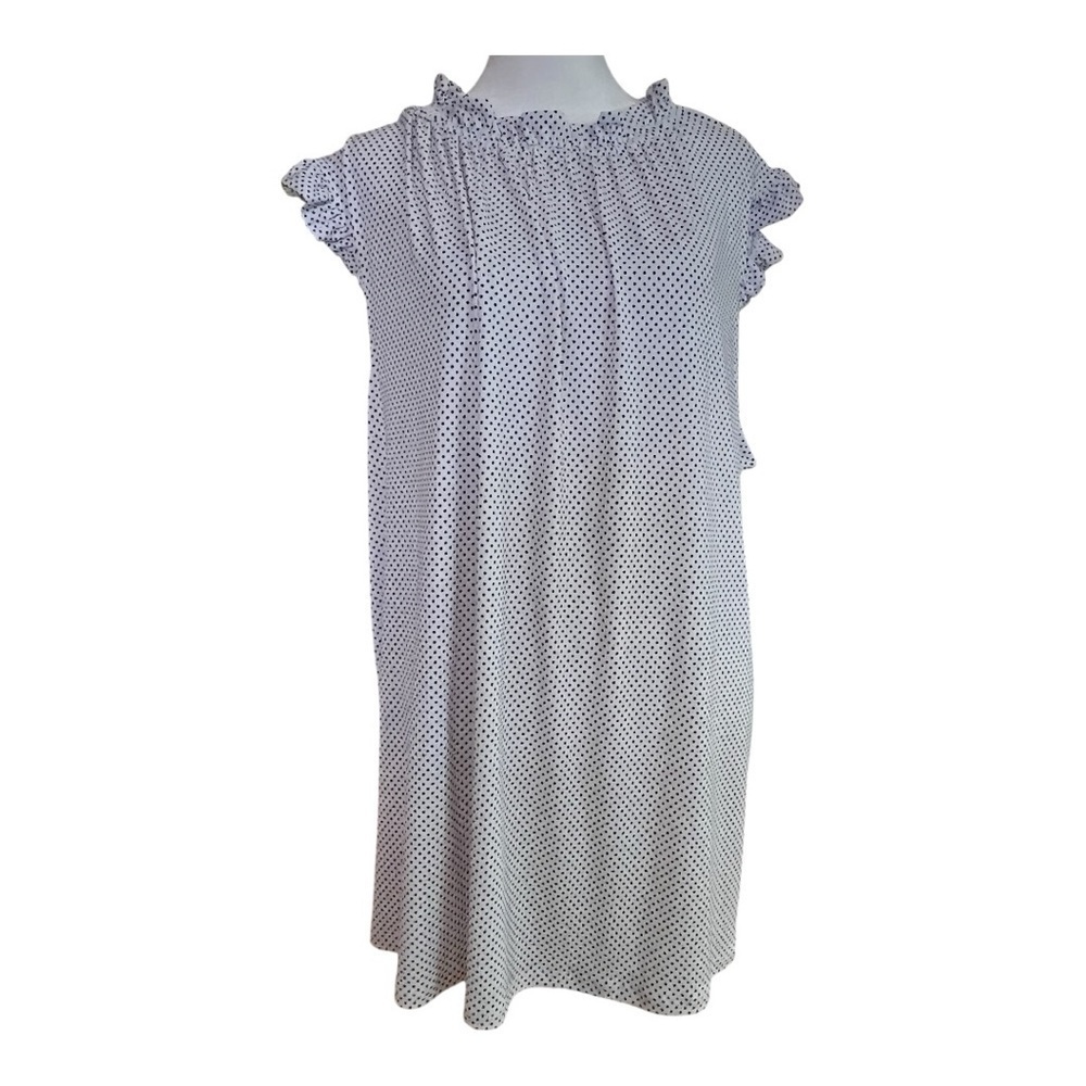 Adrianna Papell Polka Dot Ruffle Sleeve Top 2X white and black Plus
